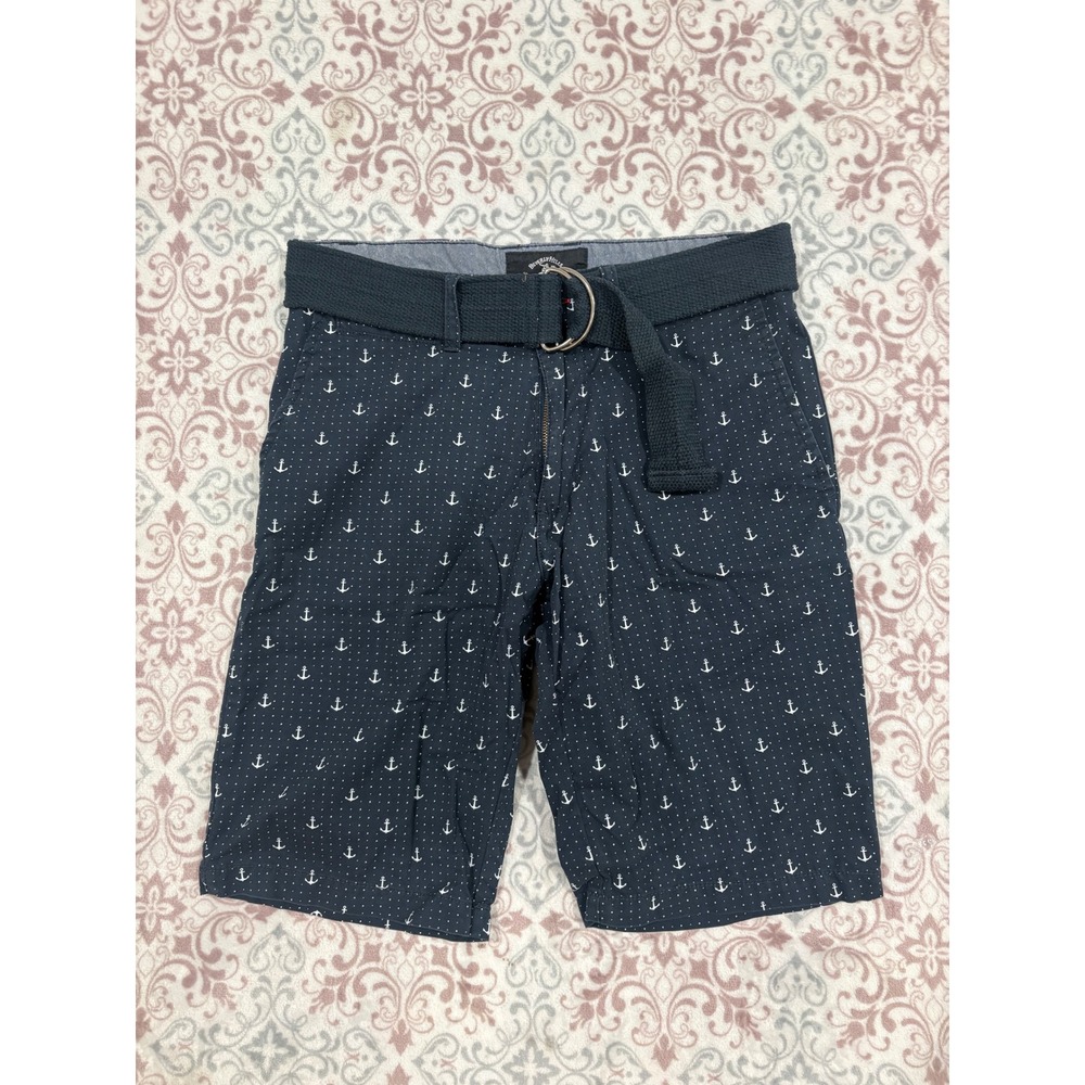 Beverly Hills Polo Club Mens Navy Anchor Print Cotton Belted Shorts Size 30